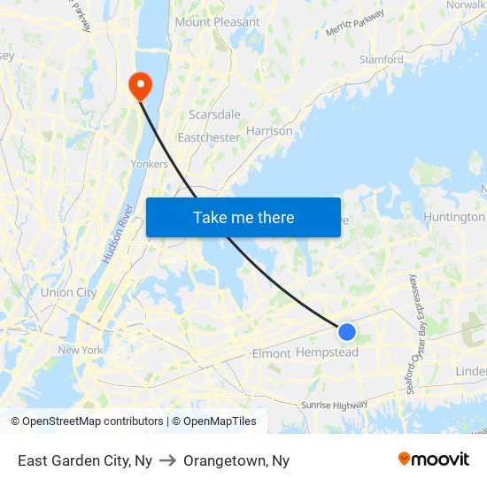 East Garden City, Ny to Orangetown, Ny map