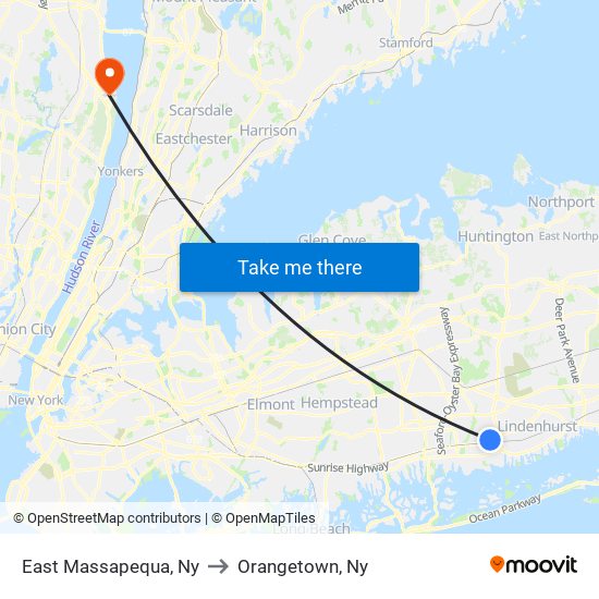 East Massapequa, Ny to Orangetown, Ny map