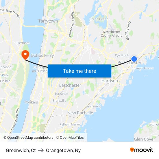Greenwich, Ct to Orangetown, Ny map