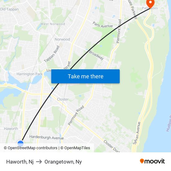 Haworth, Nj to Orangetown, Ny map