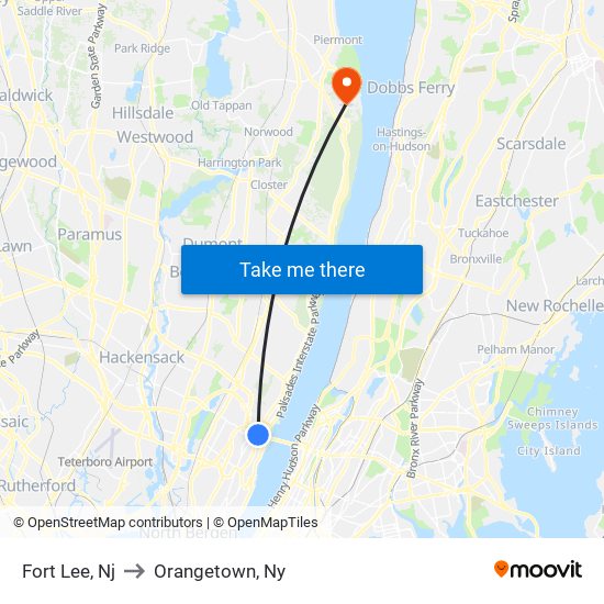 Fort Lee, Nj to Orangetown, Ny map