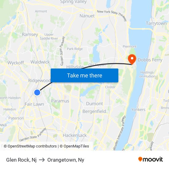 Glen Rock, Nj to Orangetown, Ny map