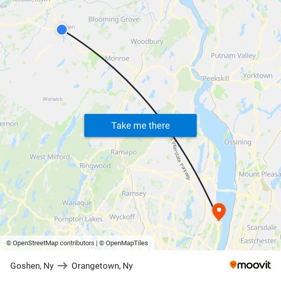 Goshen, Ny to Orangetown, Ny map