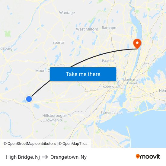 High Bridge, Nj to Orangetown, Ny map