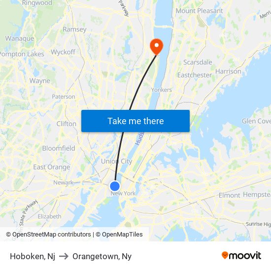 Hoboken, Nj to Orangetown, Ny map