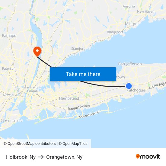 Holbrook, Ny to Orangetown, Ny map