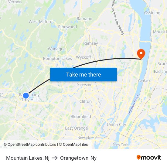 Mountain Lakes, Nj to Orangetown, Ny map