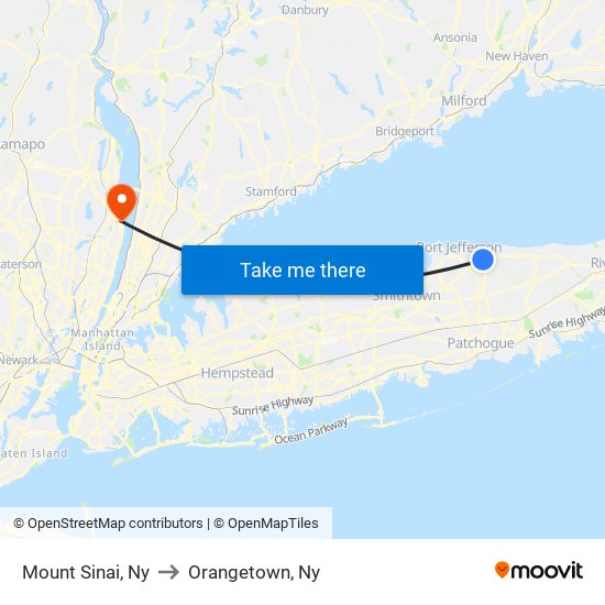 Mount Sinai, Ny to Orangetown, Ny map