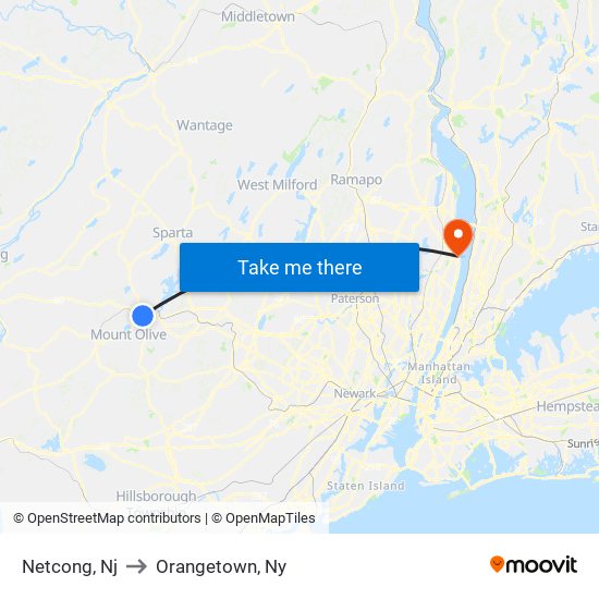 Netcong, Nj to Orangetown, Ny map