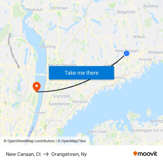 New Canaan, Ct to Orangetown, Ny map