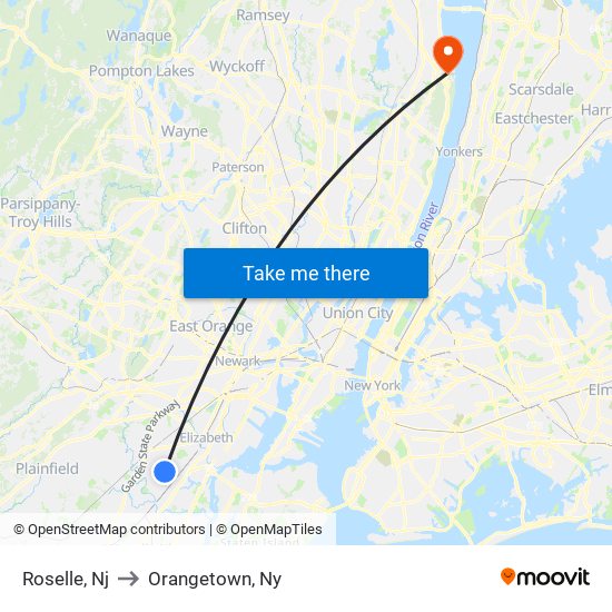 Roselle, Nj to Orangetown, Ny map