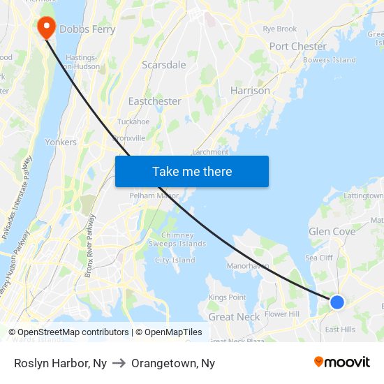 Roslyn Harbor, Ny to Orangetown, Ny map