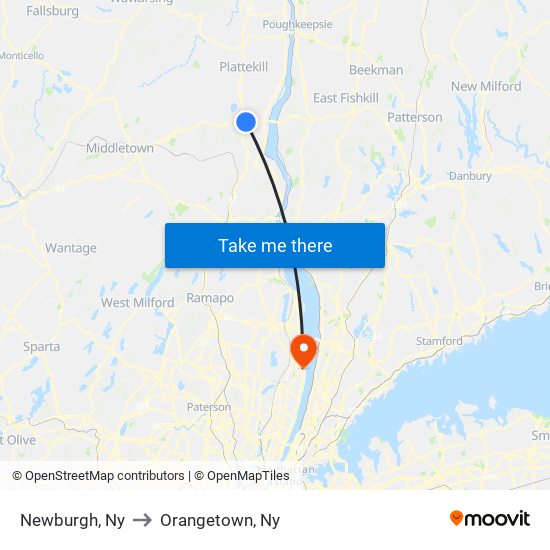 Newburgh, Ny to Orangetown, Ny map