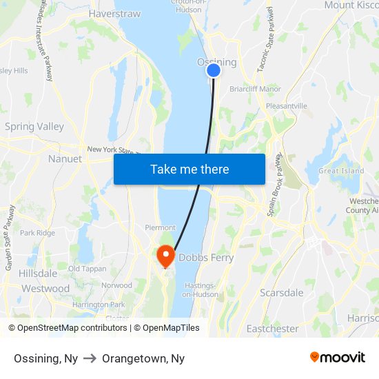 Ossining, Ny to Orangetown, Ny map