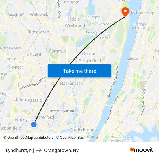 Lyndhurst, Nj to Orangetown, Ny map