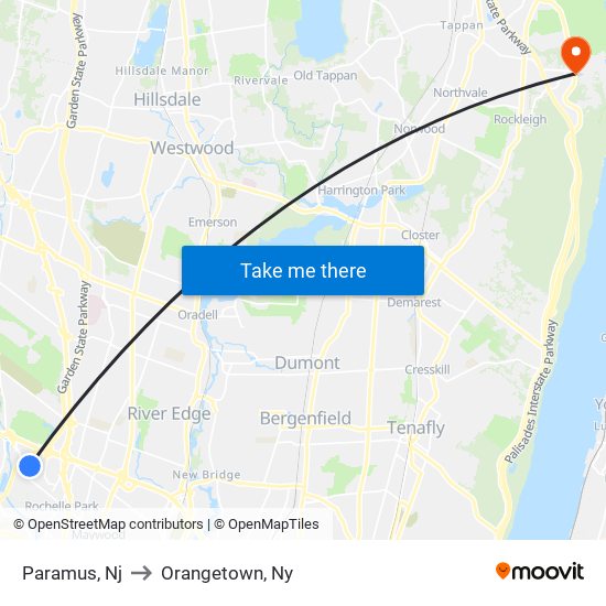 Paramus, Nj to Orangetown, Ny map