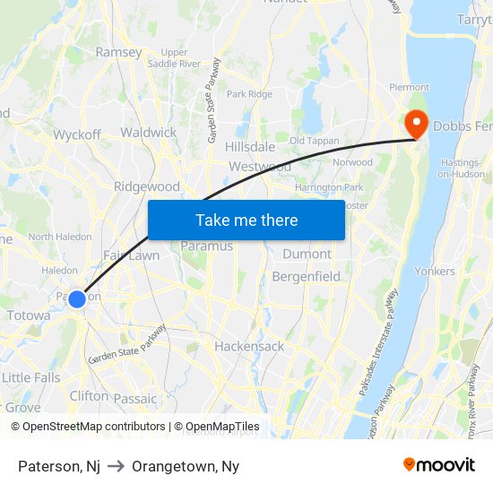Paterson, Nj to Orangetown, Ny map