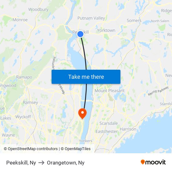 Peekskill, Ny to Orangetown, Ny map