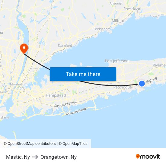 Mastic, Ny to Orangetown, Ny map