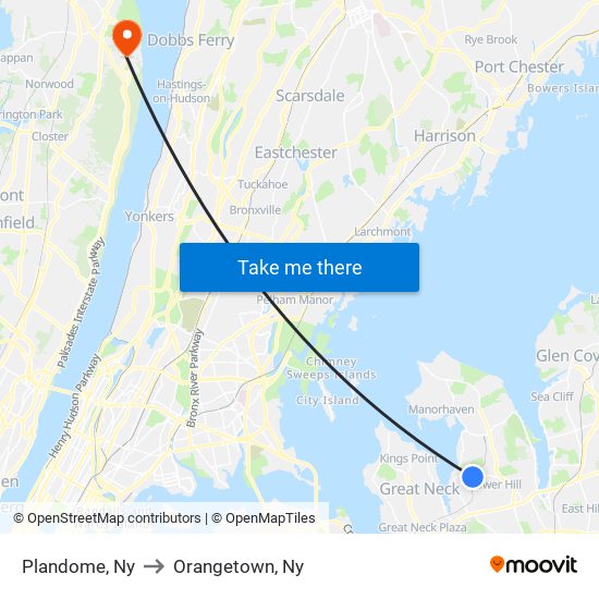 Plandome, Ny to Orangetown, Ny map