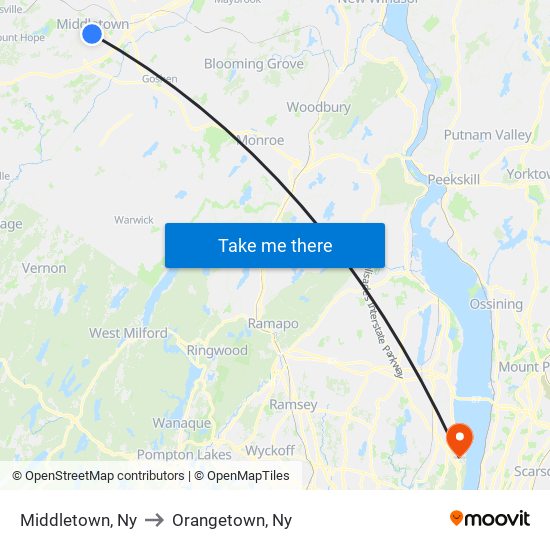 Middletown, Ny to Orangetown, Ny map