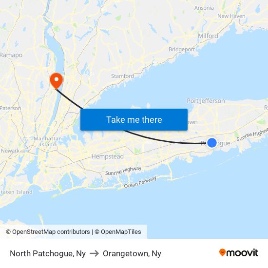 North Patchogue, Ny to Orangetown, Ny map