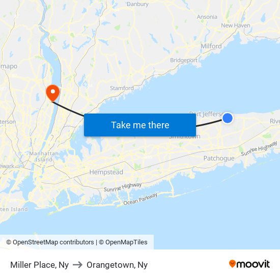 Miller Place, Ny to Orangetown, Ny map