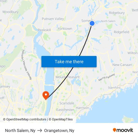 North Salem, Ny to Orangetown, Ny map