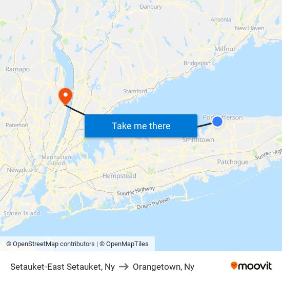 Setauket-East Setauket, Ny to Orangetown, Ny map