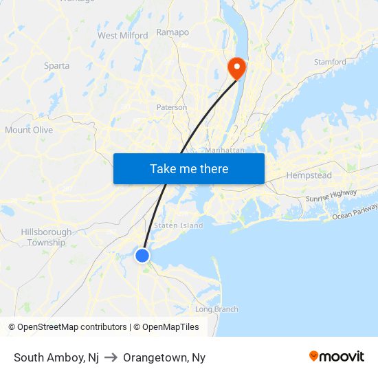 South Amboy, Nj to Orangetown, Ny map