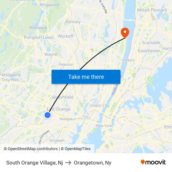 South Orange Village, Nj to Orangetown, Ny map