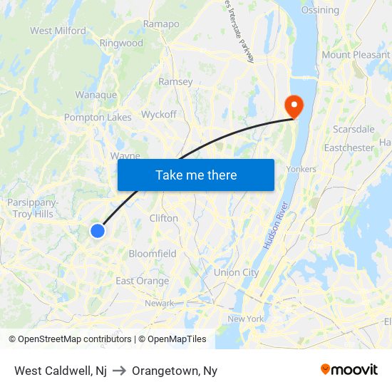 West Caldwell, Nj to Orangetown, Ny map