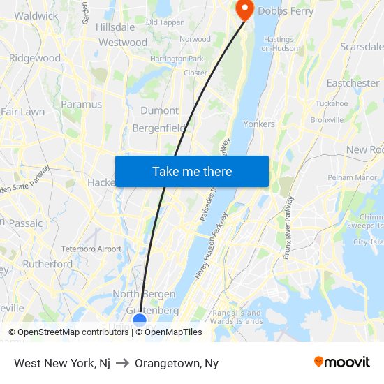 West New York, Nj to Orangetown, Ny map