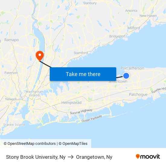 Stony Brook University, Ny to Orangetown, Ny map