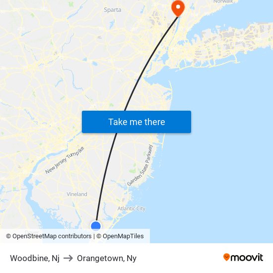 Woodbine, Nj to Orangetown, Ny map