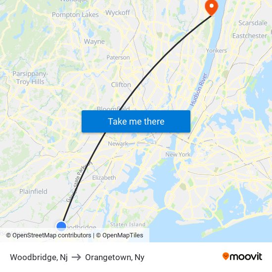 Woodbridge, Nj to Orangetown, Ny map