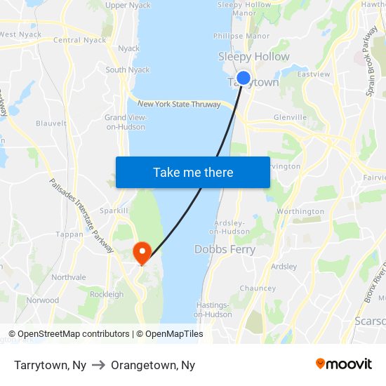 Tarrytown, Ny to Orangetown, Ny map