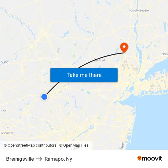 Breinigsville to Ramapo, Ny map