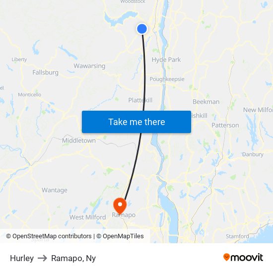 Hurley to Ramapo, Ny map