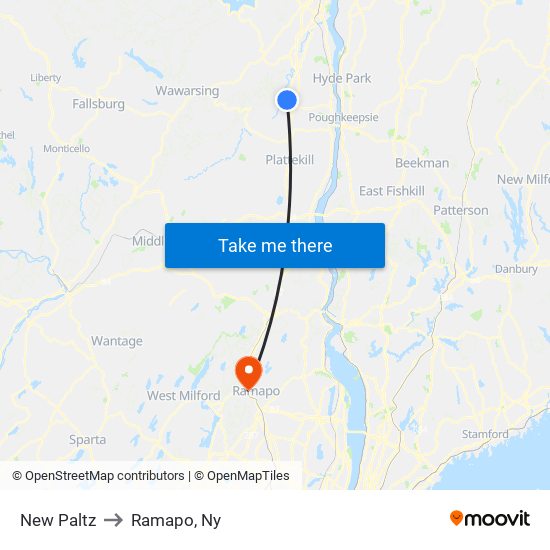 New Paltz to Ramapo, Ny map