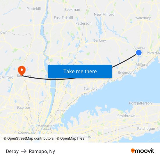 Derby to Ramapo, Ny map