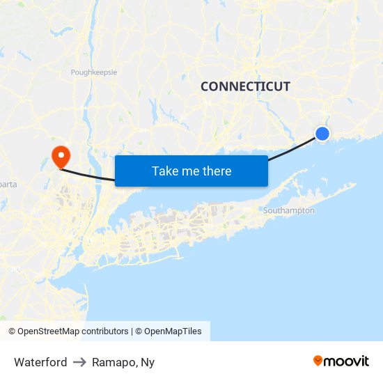 Waterford to Ramapo, Ny map