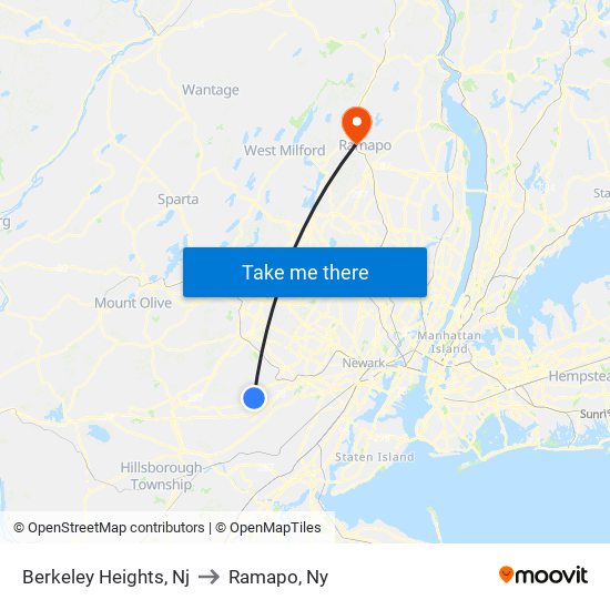 Berkeley Heights, Nj to Ramapo, Ny map