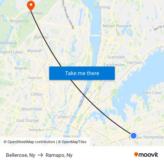 Bellerose, Ny to Ramapo, Ny map