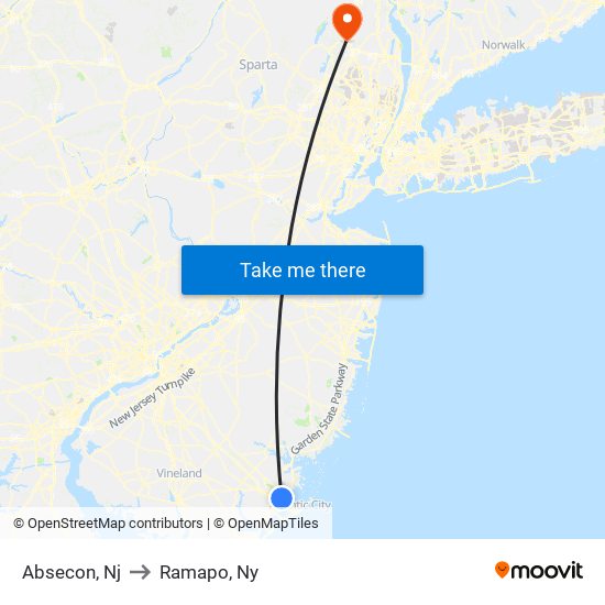 Absecon, Nj to Ramapo, Ny map