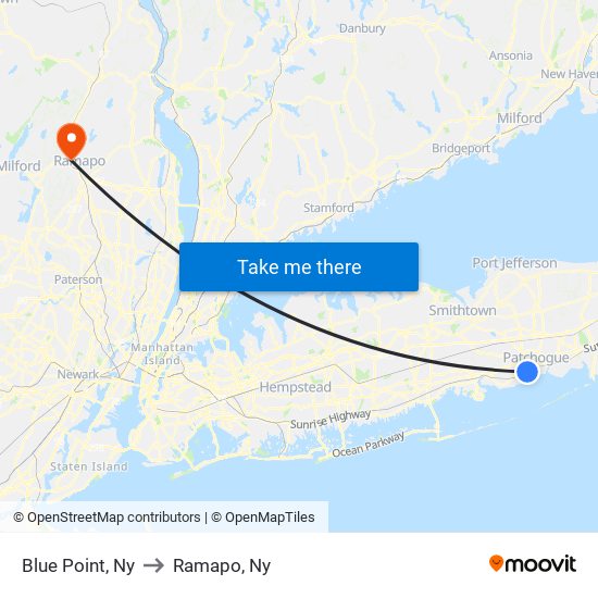 Blue Point, Ny to Ramapo, Ny map