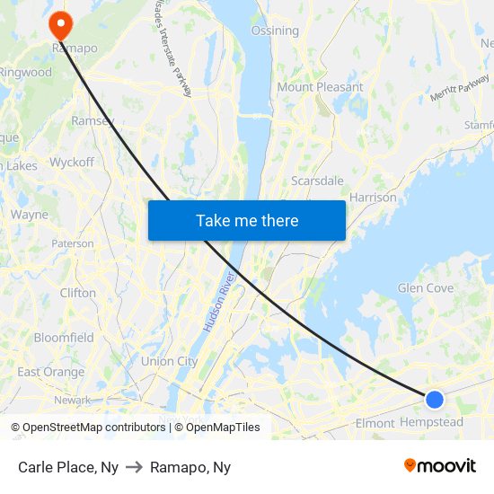 Carle Place, Ny to Ramapo, Ny map