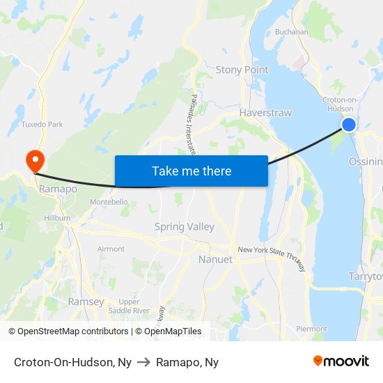 Croton-On-Hudson, Ny to Ramapo, Ny map