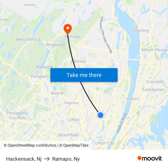 Hackensack, Nj to Ramapo, Ny map