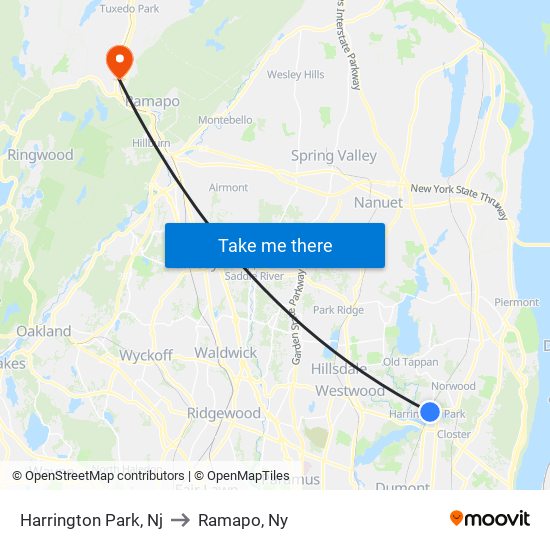 Harrington Park, Nj to Ramapo, Ny map